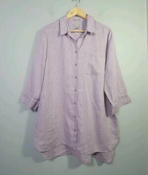 Chicos 3 Linen No Iron 3/4 Sleeve Button Front Shirt Blouse Lilac